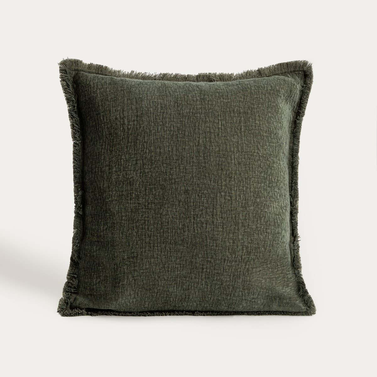 Obliečka na vankúš ZAMBRA zelená s ľanom a strapcami 45 × 45 cm